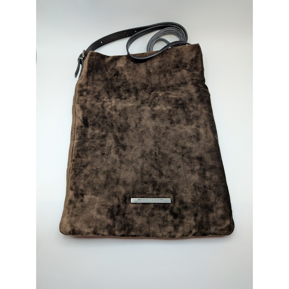 Coccinelle Italy Brown Crushed Velvet Leather Strap Crossbody Bag Made in Italy